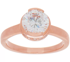 TOVA Diamonique Round Solitaire Rose-clad Ring, Sterling, Size 10