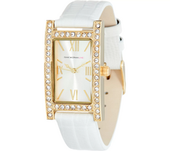 Isaac Mizrahi Live! Pave' Rectangular Dial Cream/Gold tone  Watch