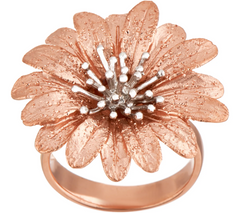 Italian Silver Sterling Rose Clad Flower Ring Size 6