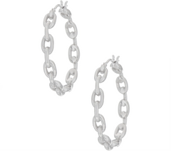 Italian Silver Status Link SS Round Hoop Earrings