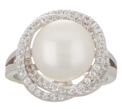 Honora Cultured Pearl/ White Topaz Sterling Silver Ring Size 6