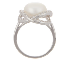 Honora Cultured Pearl/ White Topaz Sterling Silver Ring Size 6