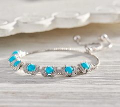 Turquoise Diamond Cut Adjustable Sterling Silver Bracelet
