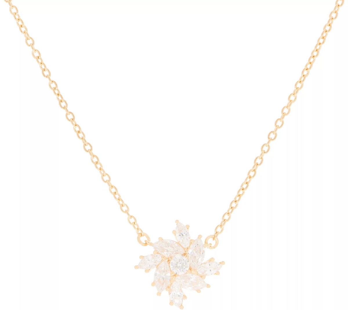 Diamonique Floral Marquise Necklace, 14K Gold Plated Sterling Silver