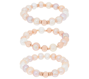 Honora Cultured Pearl Stretch Sterling Silver Bracelet Set 6-3/4"