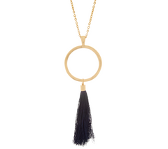 Belle by Kim Gravel Embellish Goldtone Black Tassel Necklace