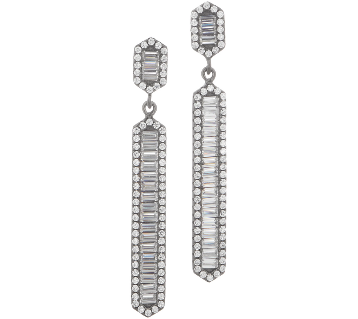 Diamonique Black Tone Sterling Siver Baguette Linear Dangle Earrings
