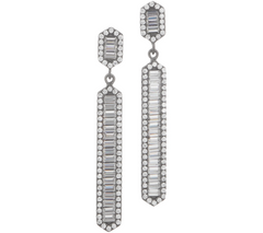 Diamonique Black Tone Sterling Siver Baguette Linear Dangle Earrings