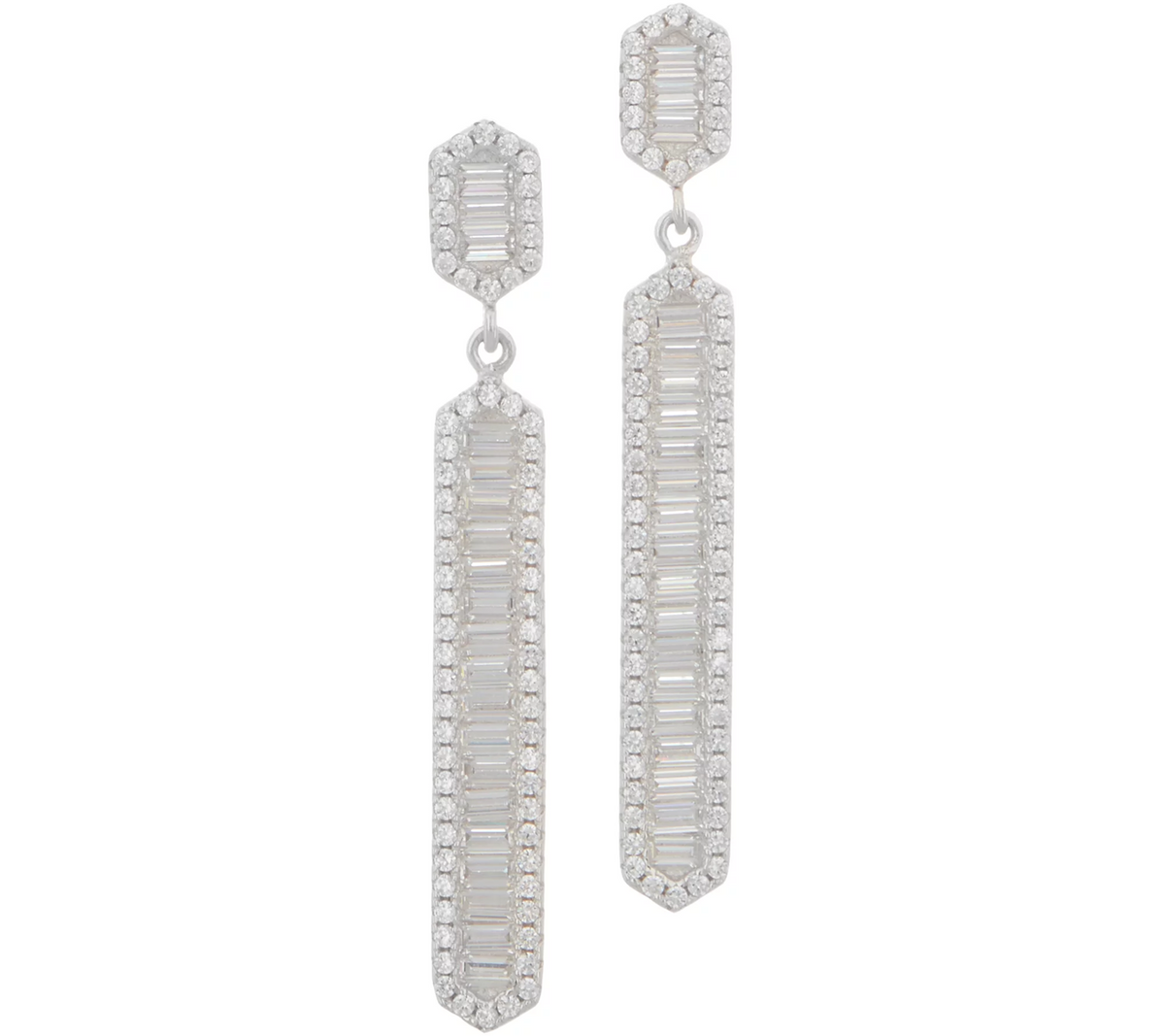 Diamonique Sterling Siver Baguette Linear Dangle Earrings