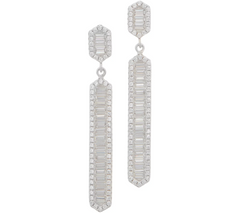 Diamonique Sterling Siver Baguette Linear Dangle Earrings