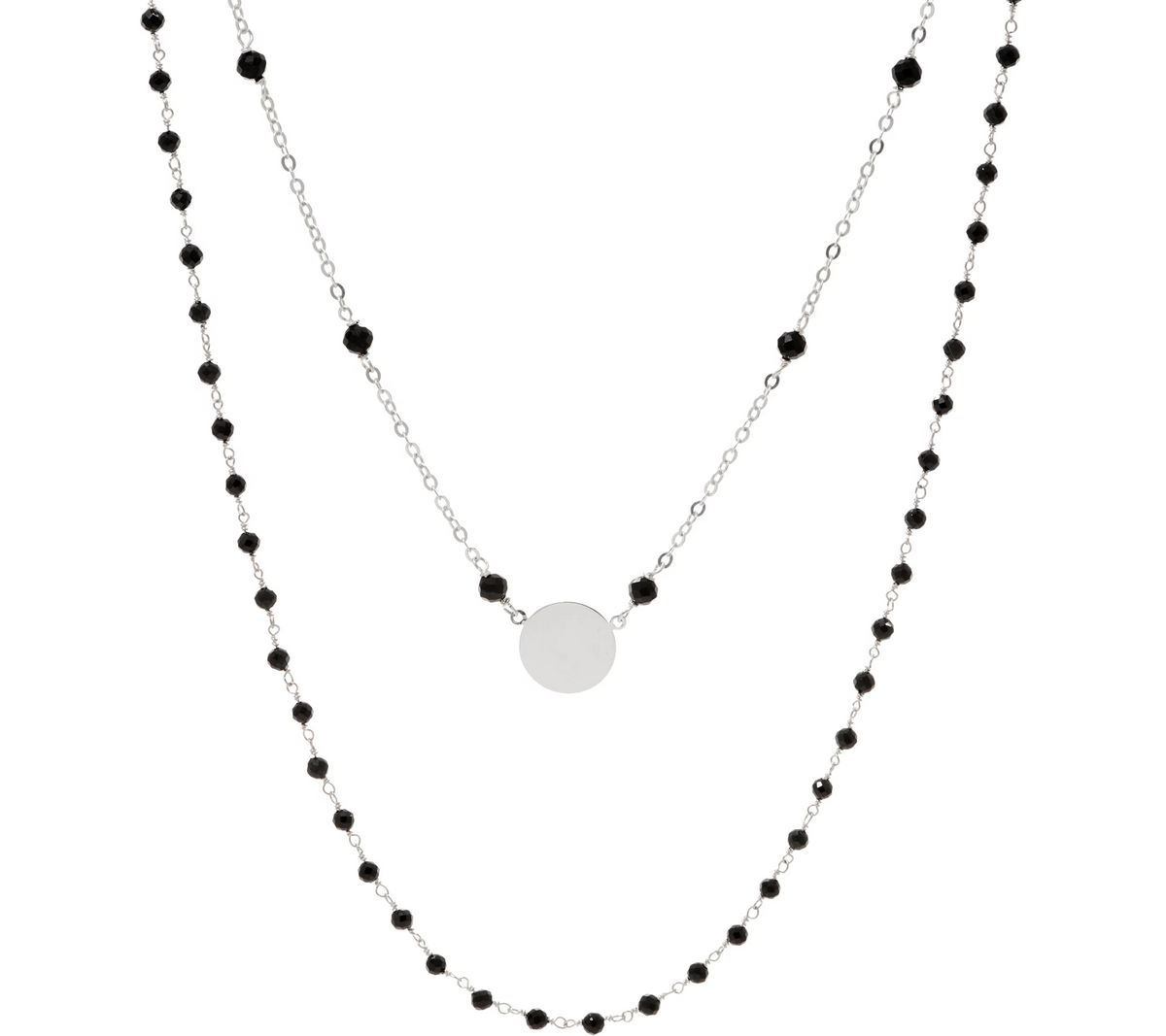 Italian Silver, Sterling silver, Circle Motif Midnight Black Gemstone Necklace Set