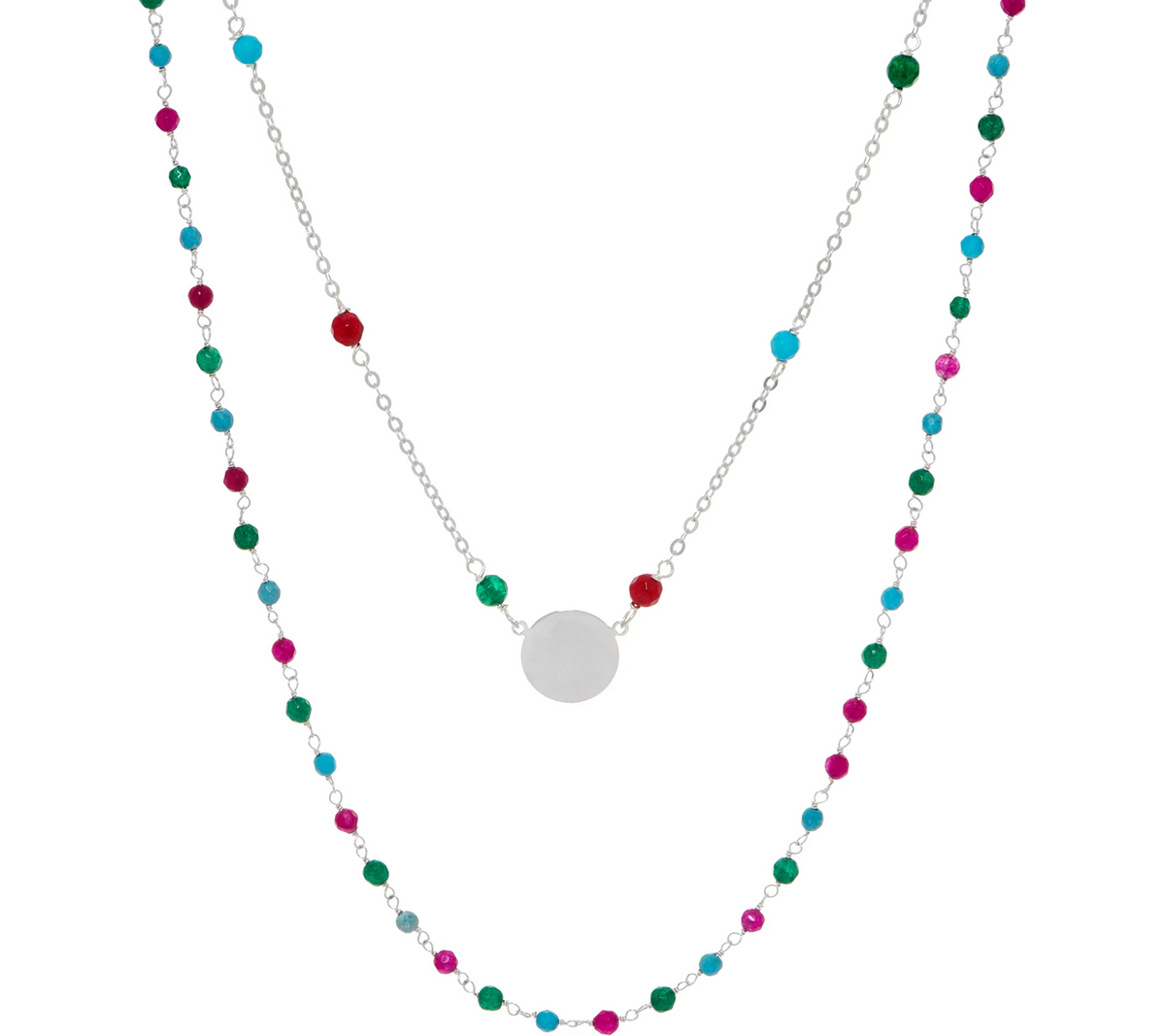 Italian Silver Circle Motif Multi Gemstones Necklace Set