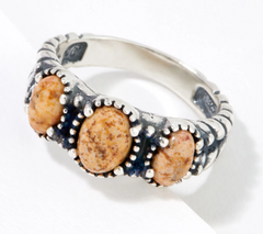 American West Sterling Silver Three Picture Jasper Friendship Ring Size 8