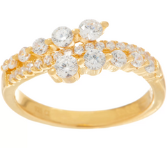 Diamonique Yellow Clad Sterling Silver Graduated Asymmetrical Ring, Size 10