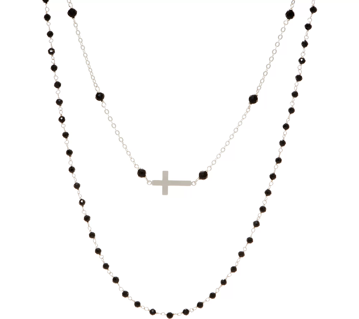 Italian Silver Cross Motif Midnight Black Gemstone Necklace Set