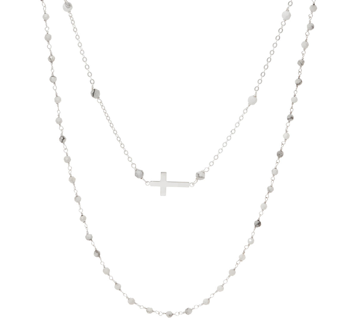 Italian Silver Cross Motif White Smoke Gemstone Necklace Set