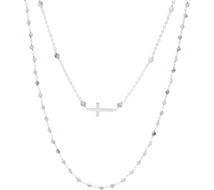 Italian Silver Cross Motif White Smoke Gemstone Necklace Set