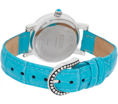 Ecclissi Gemstone Turquoise/Silvertone Leather Watch w/ Stretch Bracelet, Avg