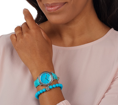 Ecclissi Gemstone Turquoise/Silvertone Leather Watch w/ Stretch Bracelet, Avg