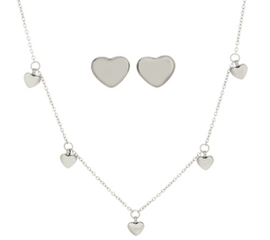 Steel by Design Dangle Bitty Heart Necklace and Stud Earring Set