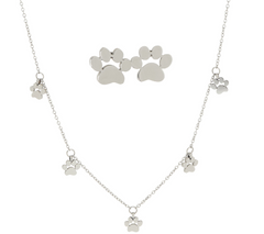 Steel by Design Dangle Bitty Paw Necklace and Stud Earring Set