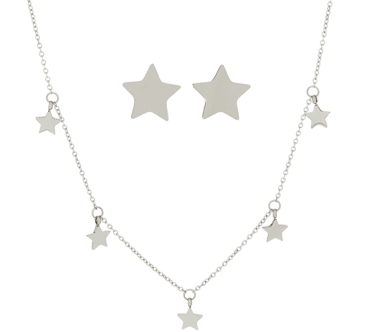 Steel by Design Dangle Bitty Star Necklace and Stud Earring Set