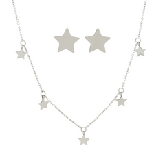 Steel by Design Dangle Bitty Star Necklace and Stud Earring Set