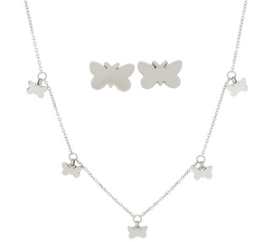Steel by Design Dangle Bitty Butterfly Necklace and Stud Earring Set