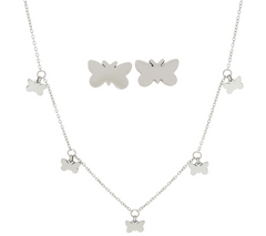 Steel by Design Dangle Bitty Butterfly Necklace and Stud Earring Set
