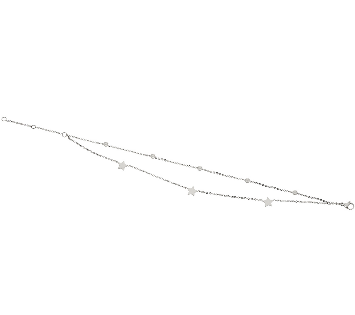 Steel by Design Bitty Star Motif Double Row Ankle Bracelet Adjustable