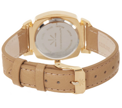 Isaac Mizrahi Live! Gold Tone Cushion Dial Brown Saffiano Leather Strap Watch