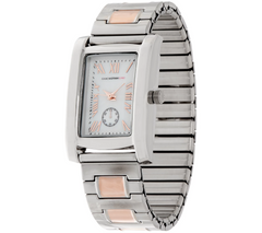 Isaac Mizrahi Live! Rectangular Dial Metal Expansion Silver Tone / RoseTone Watch Large