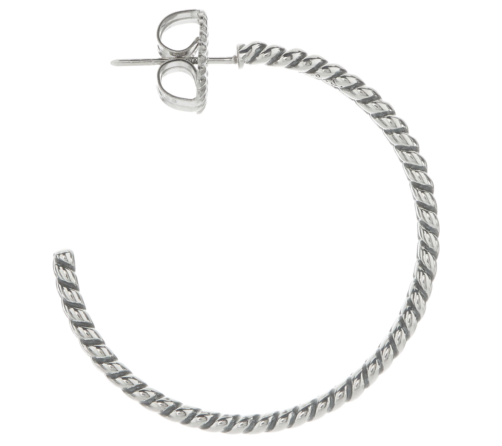 JAI Sterling Silver Basketweave 1 1/4" Hoop Earrings