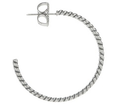JAI Sterling Silver Basketweave 1 1/4" Hoop Earrings