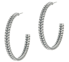 JAI Sterling Silver Basketweave 1 1/4" Hoop Earrings