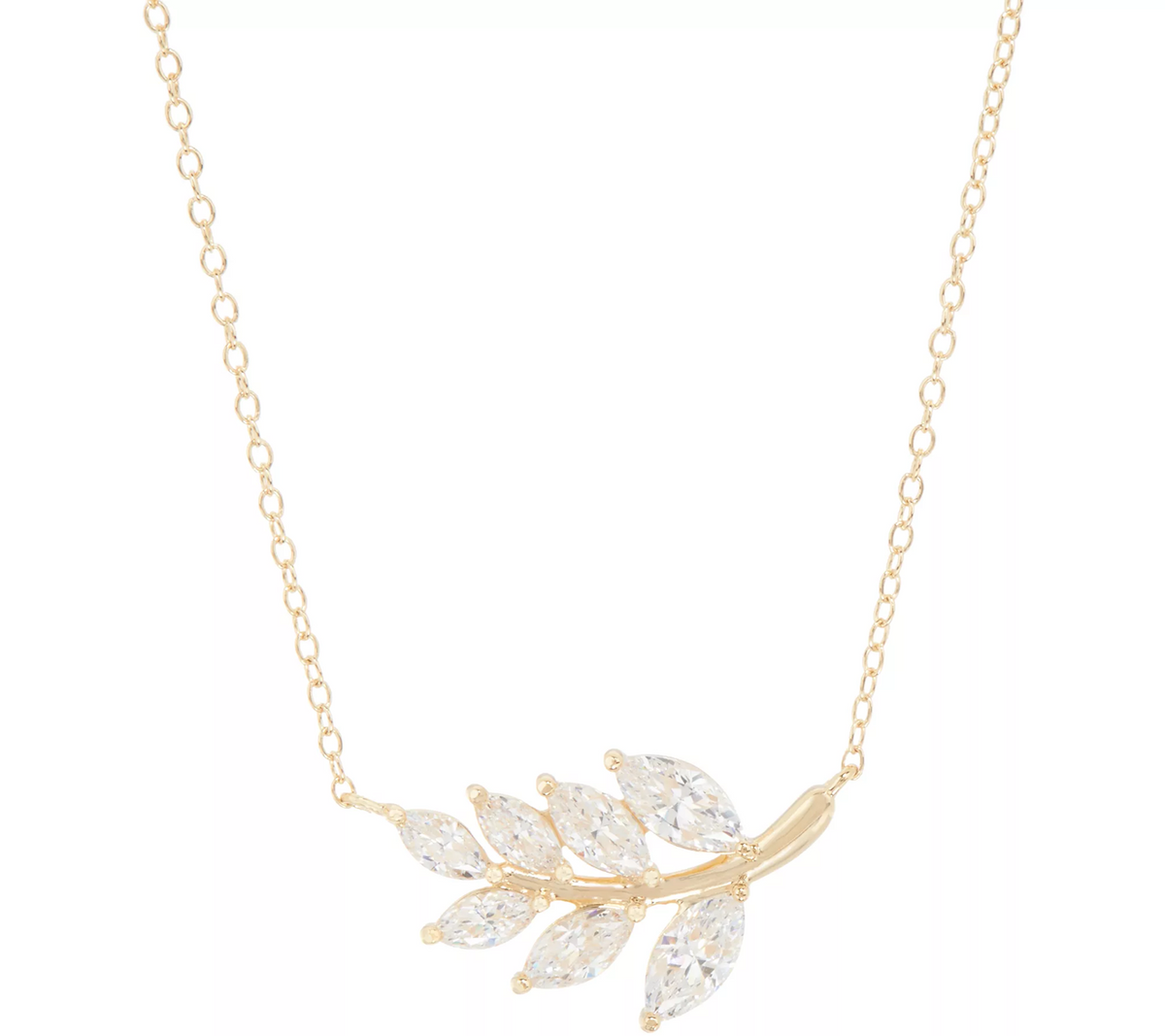 Diamonique Leaf Necklace, 4K Gold Plated Sterling Silver, 18"L