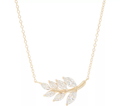 Diamonique Leaf Necklace, 4K Gold Plated Sterling Silver, 18"L