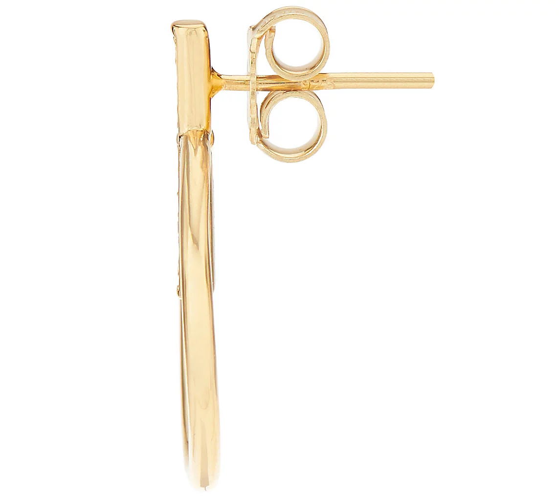 Italian Silver Open Circle White Topaz Hoop Earrings, 18K gold-plated Sterling silver