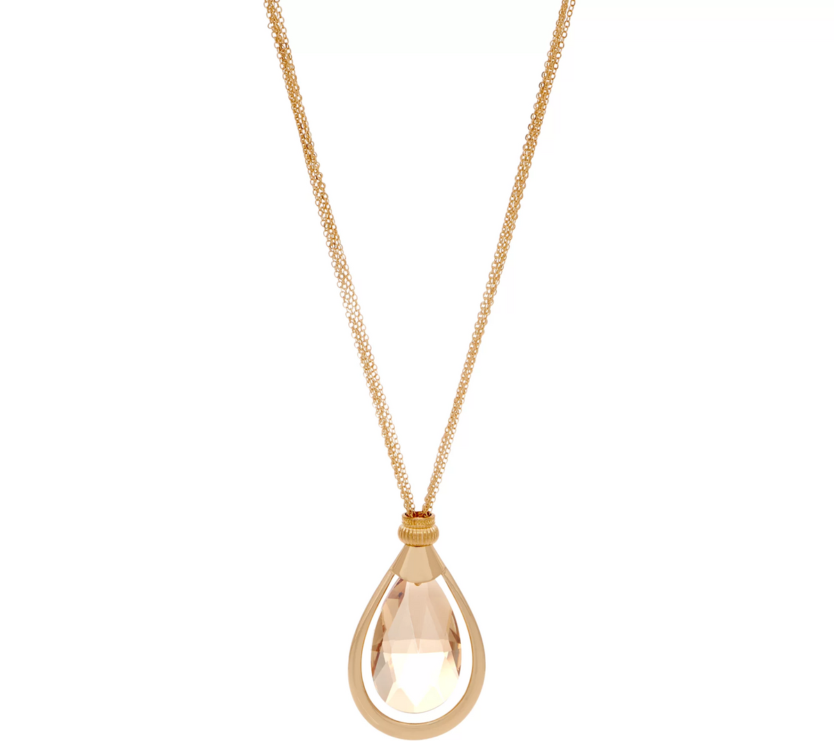 Susan Graver 34" Crystal Teardrop Multi-Strand Gold Tone Necklace