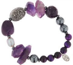 Jodie M. Rambler Purple Multi Beads Stretch Bracelet 7-1/4"