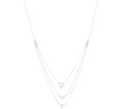 Diamonique Sterling Silver Clear CZ Three Row Layered Necklace. 18"