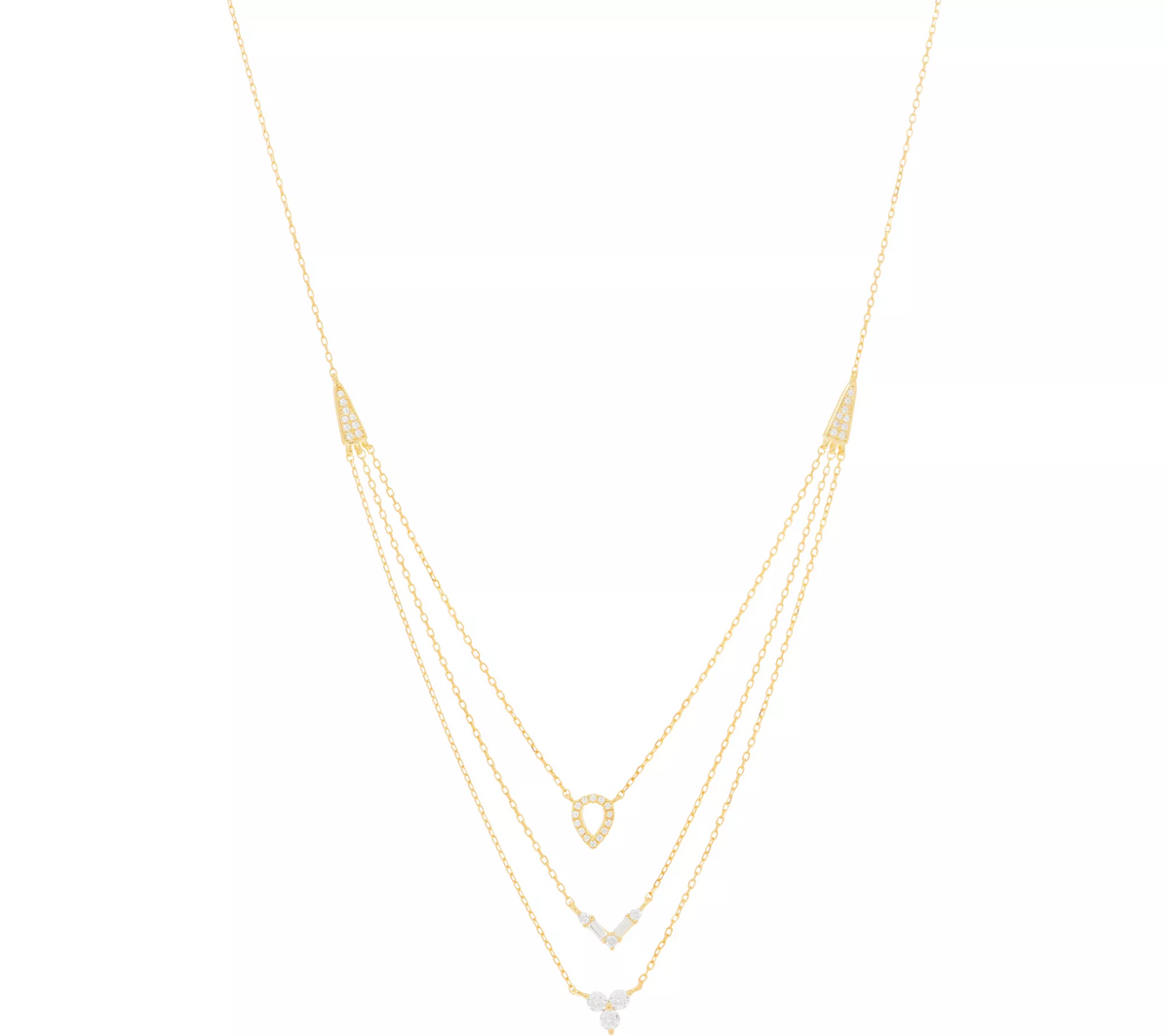 Diamonique Sterling Silver Goldclad Three Row Layered Necklace. 16"