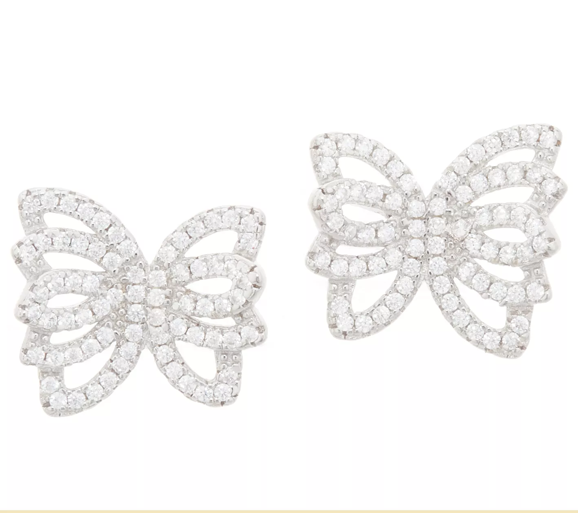 Diamonique Sterling Silver Pave' Butterfly Stud Earrings