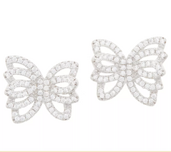 Diamonique Sterling Silver Pave' Butterfly Stud Earrings