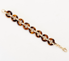 Italian Gold Tiger Eye Round Gemstone 14K Gold Bracelet 7-1/4"