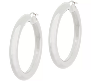 Bronzo Italia Polished 1-1/2" Hoop Silver Polished Bronze Earrings