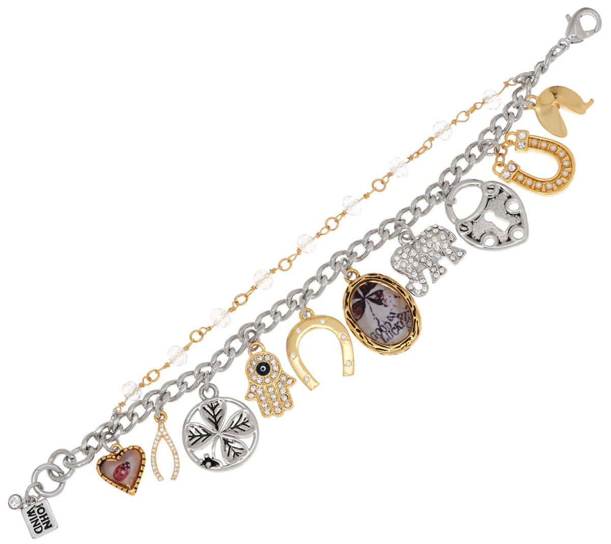 John Wind Double Chain Antiqued Good Luck Charm Bracelet