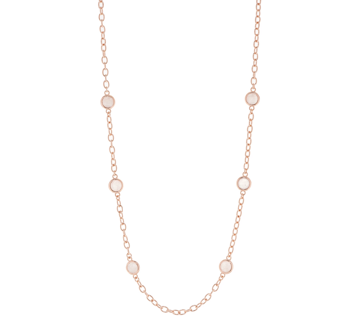 Bronzo Italia Rose Polished Rose Quartz Station 24" Bronze Necklace