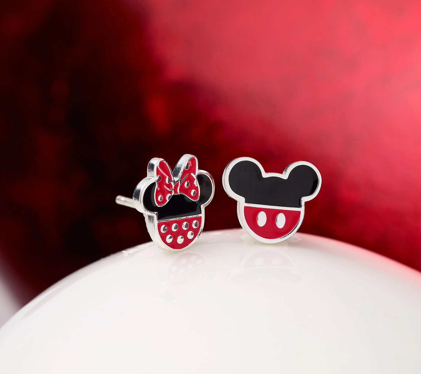 Mickey's 90th Birthday Mickey & Minnie Sterling Silver Stud Earrings,