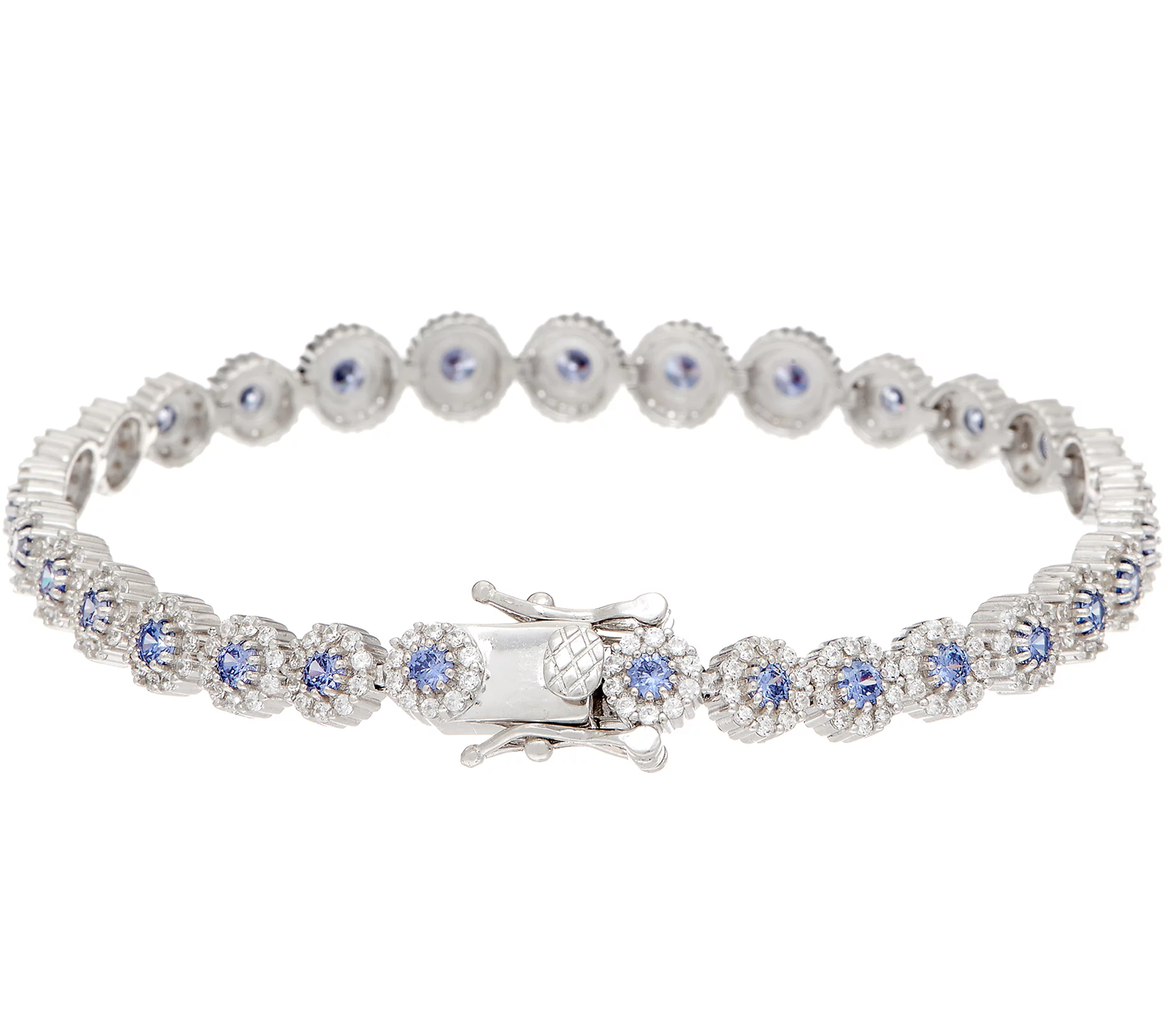 Diamonique Sterling SilverBlue Gemstones Halo Graduated Tennis Bracelet 6-3/4"